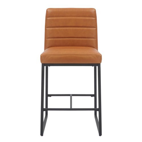 Carlton Light Brown Leather Bar Stools With Metal Frame In Pair