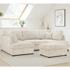 Carnaby Boucle Fabric U-Shape Corner Sofa In Beige