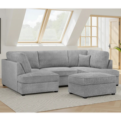 Carnaby Boucle Fabric U-Shape Corner Sofa In Grey