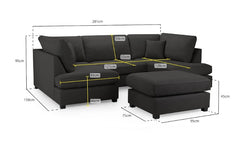 Carnaby Classic U-Shape Corner Sofa In Black With Footstool