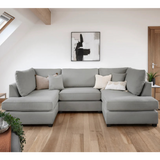 Carnaby Classic U-Shape Corner Sofa In Grey With Footstool