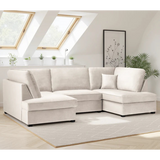 Carnaby Plush Velvet Fabric U-Shape Corner Sofa In Beige