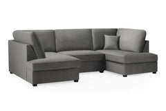 Carnaby Plush Velvet Fabric U-Shape Corner Sofa In Grey