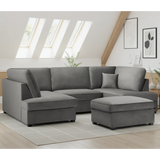 Carnaby Plush Velvet Fabric U-Shape Corner Sofa In Grey