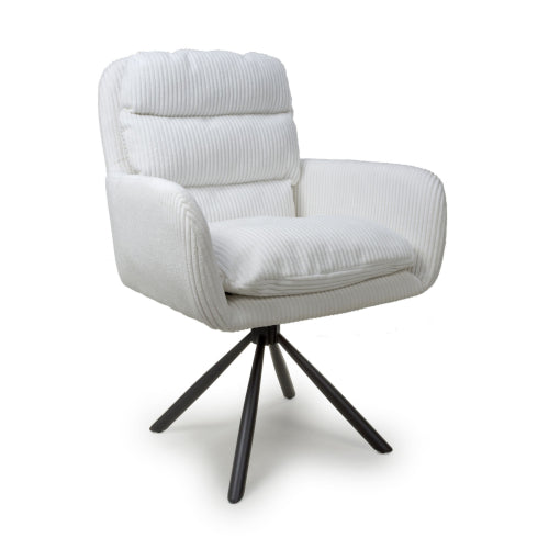Cassidy White Swivel Corduroy Fabric Dining Chairs in Pair