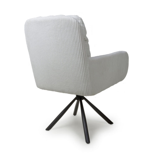 Cassidy White Swivel Corduroy Fabric Dining Chairs in Pair