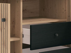 Clifton Slatted 3 Door 2 Drawer TV Stand In Black And Artisan Oak Effect