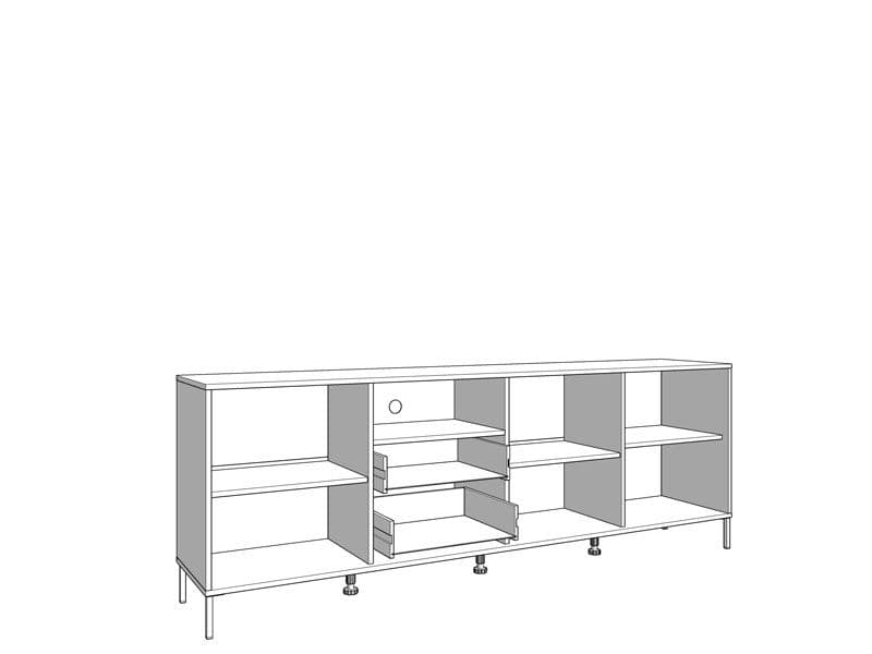 Clifton Slatted 3 Door 2 Drawer TV Stand In Black And Artisan Oak Effect