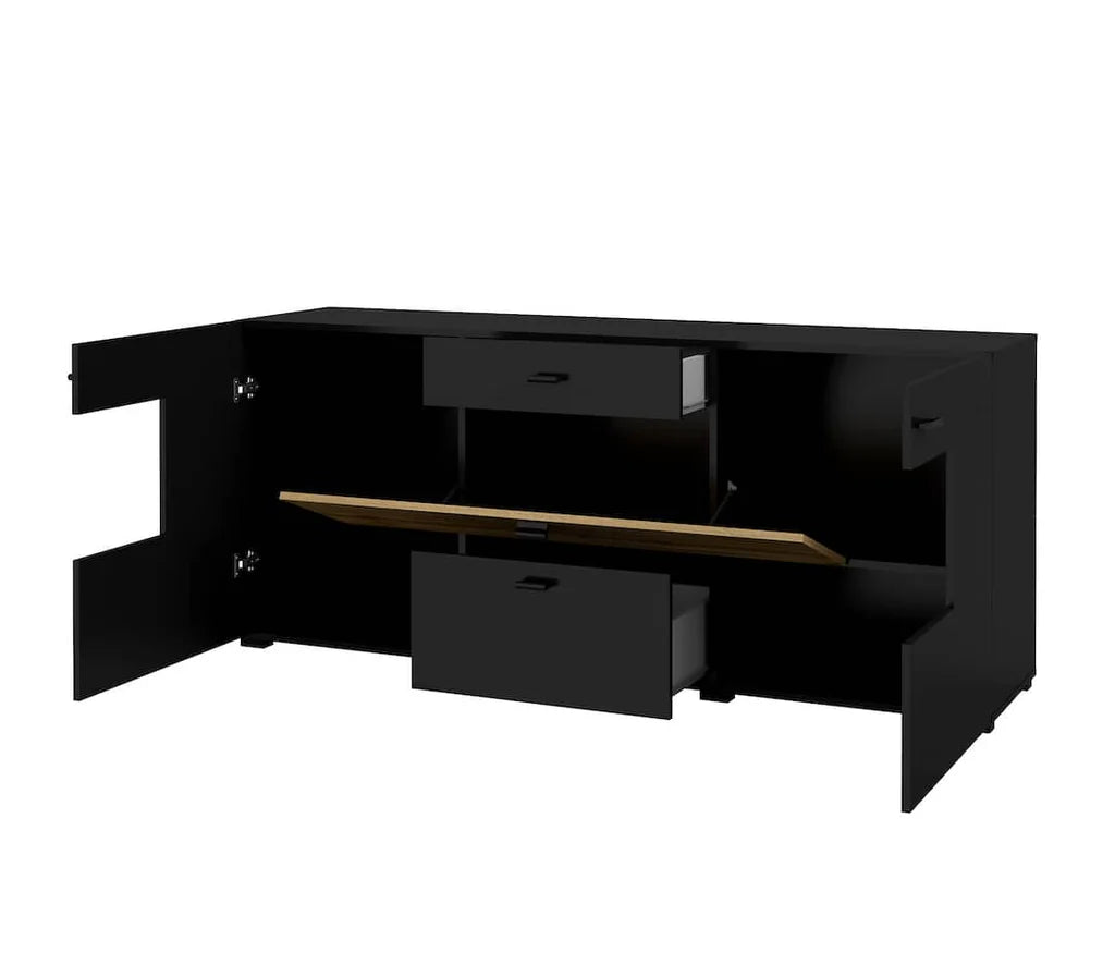 Coby Large Wooden 2 Door 2 Drawers Sideboard in Oak Wotan & Black - Furniture One Shop