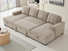 Como U-Shape Corner Sofa Bed In Beige Fabric with Double Storage - Furniture One Shop
