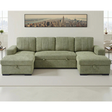 Como U-Shape Corner Sofa Bed In Green Fabric with Double Storage