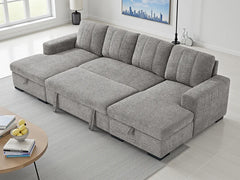 Como U-Shape Corner Sofa Bed In Grey Fabric with Double Storage - Furniture One Shop
