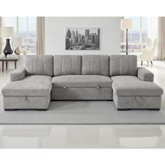 Como U-Shape Corner Sofa Bed In Grey Fabric with Double Storage