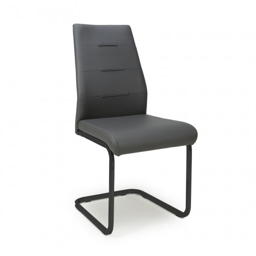 Cordoba Dark Grey Leather Effect Dining Chairs With Black Legs