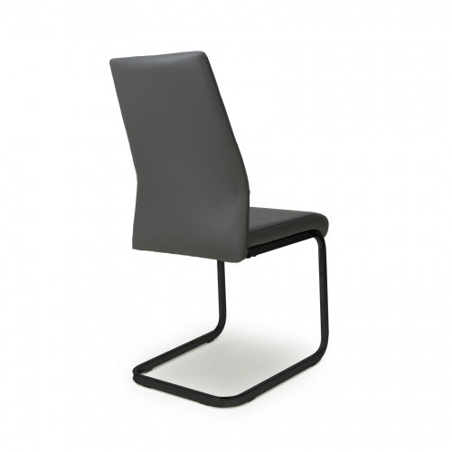 Cordoba Dark Grey Leather Effect Dining Chairs With Black Legs