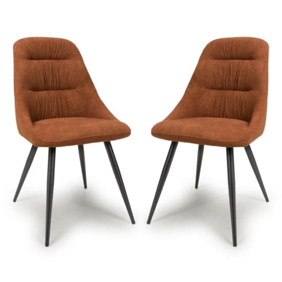 Corinth Burnt Orange Linen Effect Fabric Dining Chairs In Pair