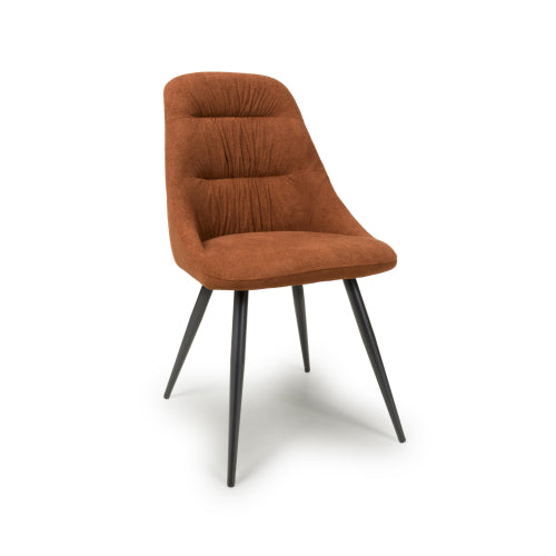 Corinth Burnt Orange Linen Effect Fabric Dining Chairs In Pair