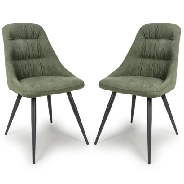 Corinth Green Linen Effect Fabric Dining Chairs In Pair