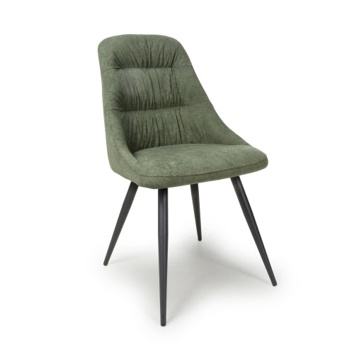 Corinth Green Linen Effect Fabric Dining Chairs In Pair