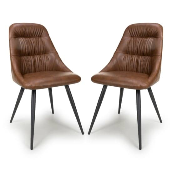 Corinth Tan Faux Leather Dining Chairs In Pair