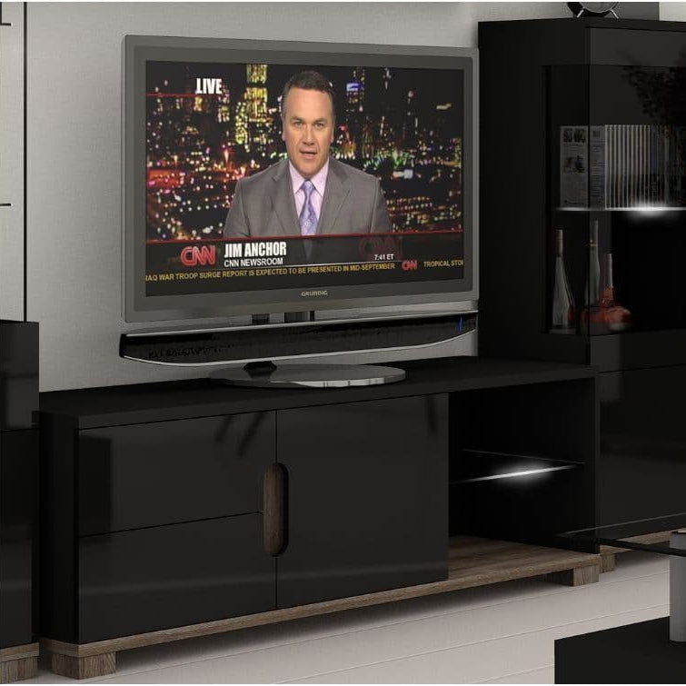 Costa TV Stand In Black Gloss Front and Dark Oak Effect