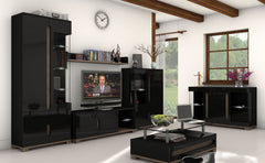Costa TV Stand In Black Gloss Front and Dark Oak Effect