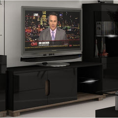 Costa TV Stand In Black Gloss Front and Dark Oak Effect