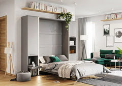 CP-03 Vertical Wooden Wall Single Bed with Storage Cabinet in Matt Grey 90cm - Furniture One Shop
