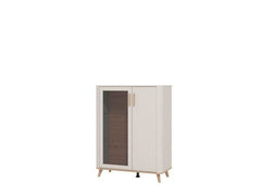 Dariqon Low 2 Door Display Cabinet In Cashmere And Oak Effect