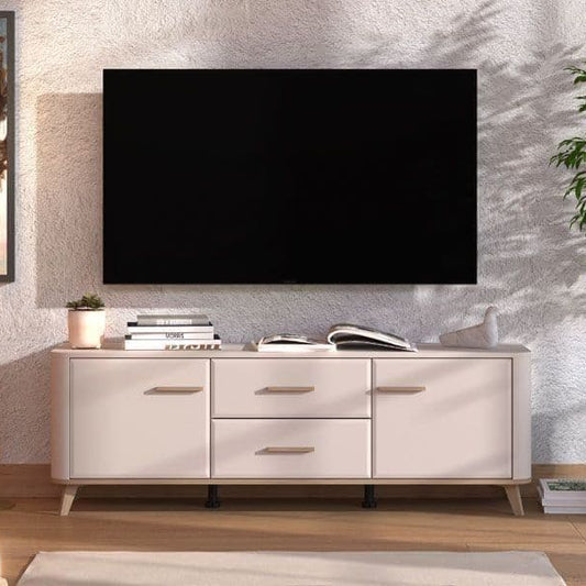 Dariqon Small TV Stand With 2 Door 2 Drawer In Cashmere And Oak Effect