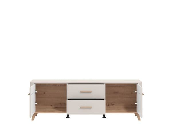 Dariqon Small TV Stand With 2 Door 2 Drawer In Cashmere And Oak Effect
