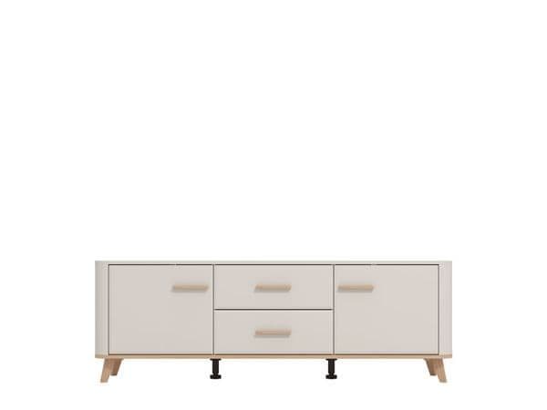 Dariqon Small TV Stand With 2 Door 2 Drawer In Cashmere And Oak Effect