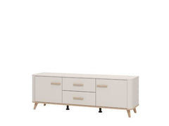 Dariqon Small TV Stand With 2 Door 2 Drawer In Cashmere And Oak Effect