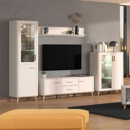 Dariqon Tall Slim 2 Door Display Cabinet In Cashmere And Oak Effect