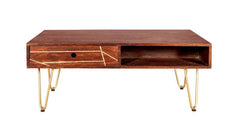 Dark Gold Rectangular Coffee Table With Drawer - Furniture One Shop