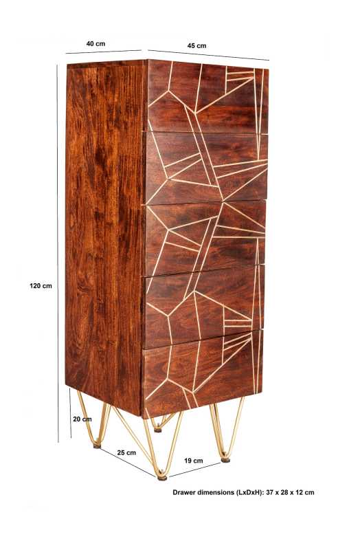Dark Gold Tall Chest Of Drawers