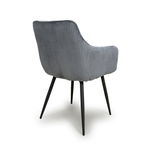 Denver Dark Grey Corduroy Fabric Dining Chairs in Pair