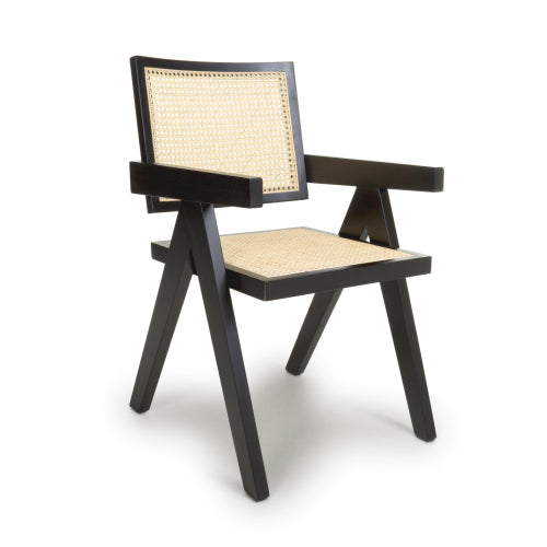 Dublin Oak And Black Rattan Wooden Dining Chairs In Pair
