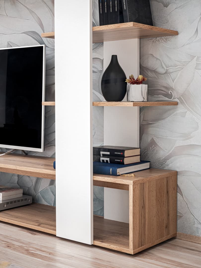 Eco Wooden TV Entertainment Unit in Oak Wotan & White