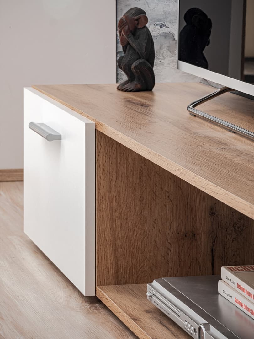 Eco Wooden TV Entertainment Unit in Oak Wotan & White