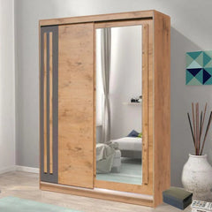 Effect Wooden Wardrobe 150cm With 2 Sliding Doors In Oak Lancelot