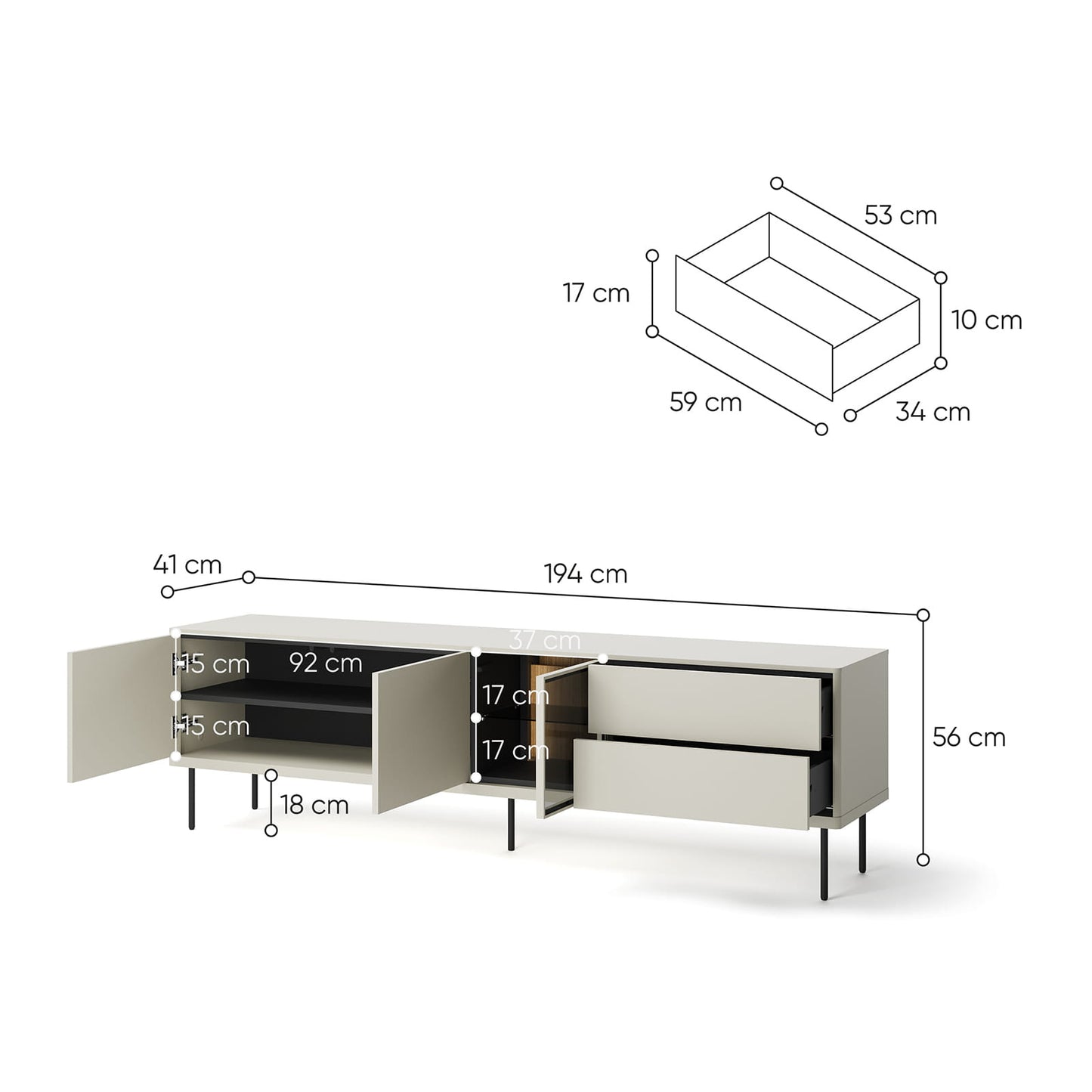Epiro Large Wooden TV Stand in Cashmere & Dark Oak - 194cm - UK