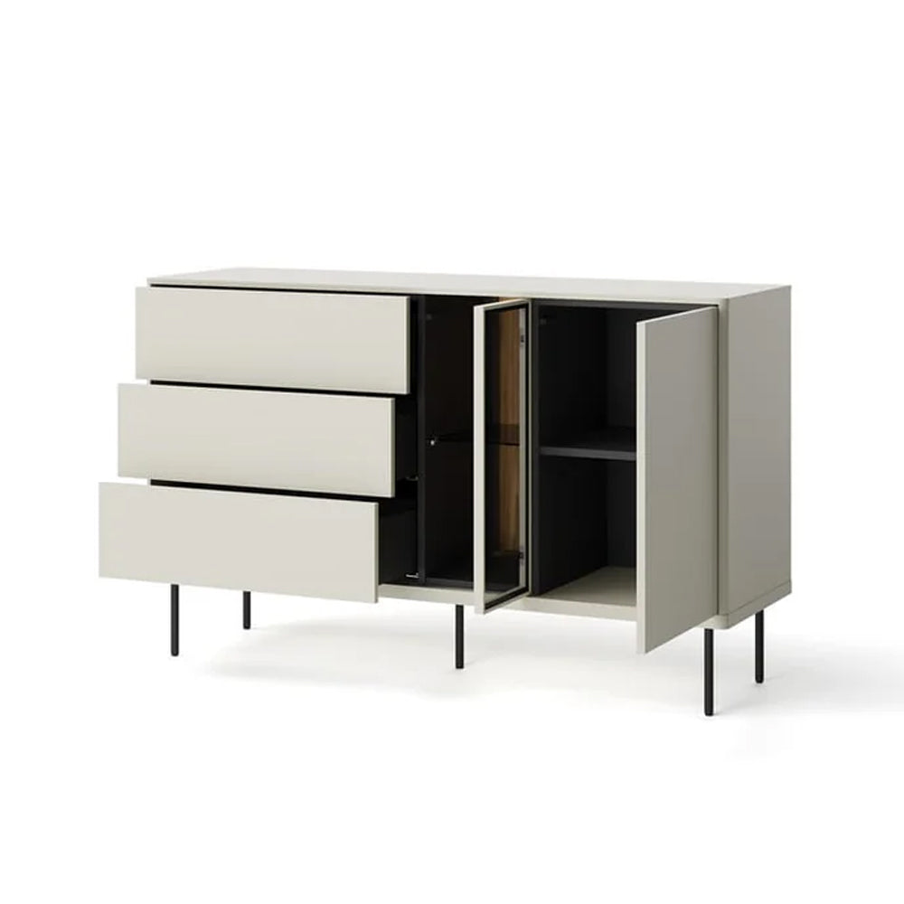 Epiro Sideboard with 2 Doors 3 Drawers in Cashmere & Dark Oak - 134cm