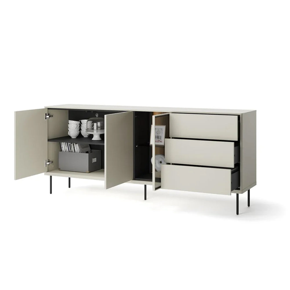 Epiro Sideboard with 3 Doors 3 Drawers in Cashmere & Dark Oak - 194cm