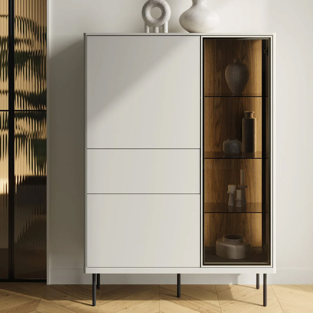 Epiro Wooden Display Cabinet I in Cashmere & Dark Oak - 99cm - UK