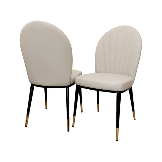 Etta Beige Leather Dining Chairs in Pair