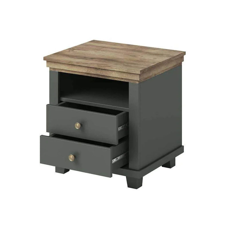 Evora 2 Drawer Bedside Cabinet in Green and Oak Lefkas
