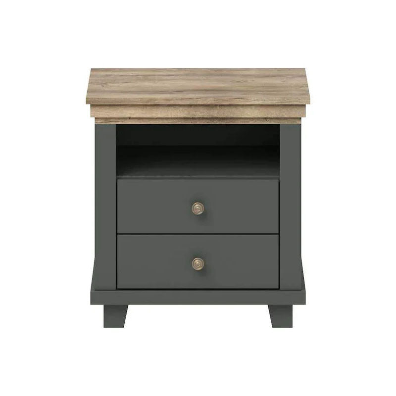 Evora 2 Drawer Bedside Cabinet in Green and Oak Lefkas