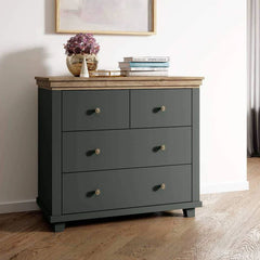 Evora 4 Drawer Chest of Drawers in Green and Oak Lefkas 90cm - Furniture One Shop