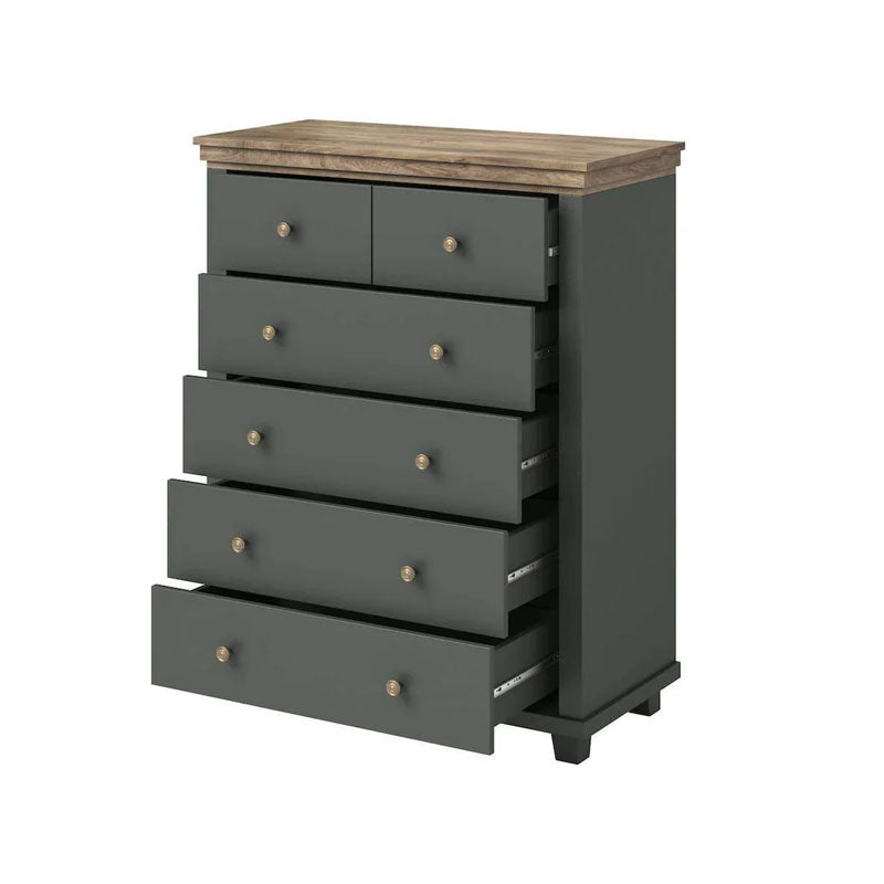 Evora 6 Drawer Chest of Drawers in Green and Oak Lefkas - 90cm